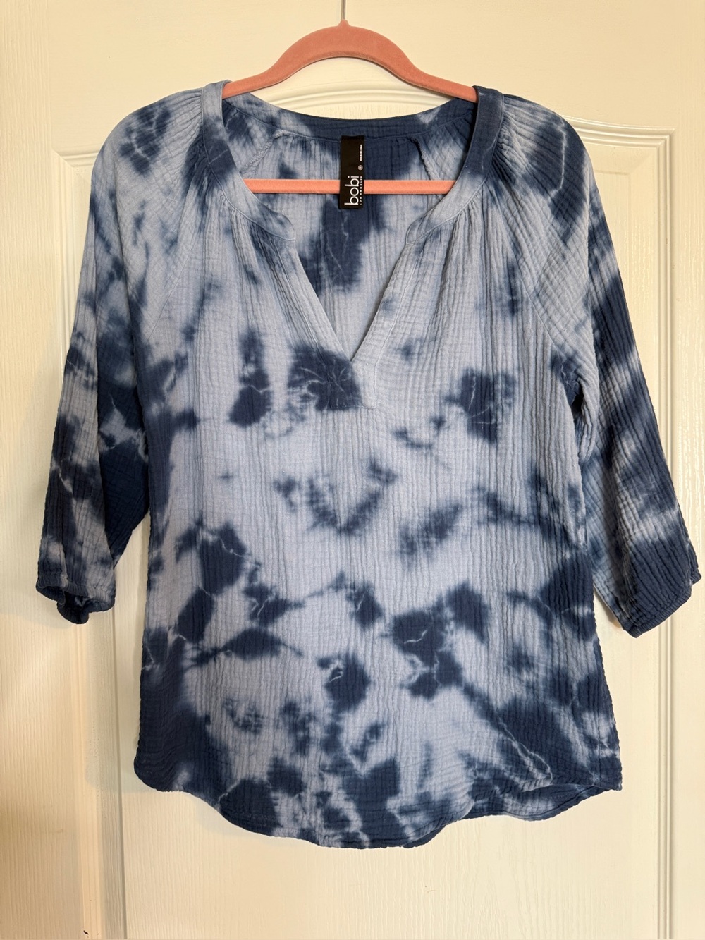 bobi Los Angeles Women’s Light Blue & Navy Tie-Dye Textured Gauze Fabric Size S